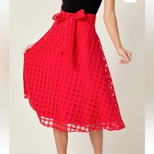 English Factory Vibrant Red Grid Midi Skirt